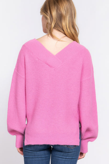 Knit Long Sleeves Double V-neck Sweater