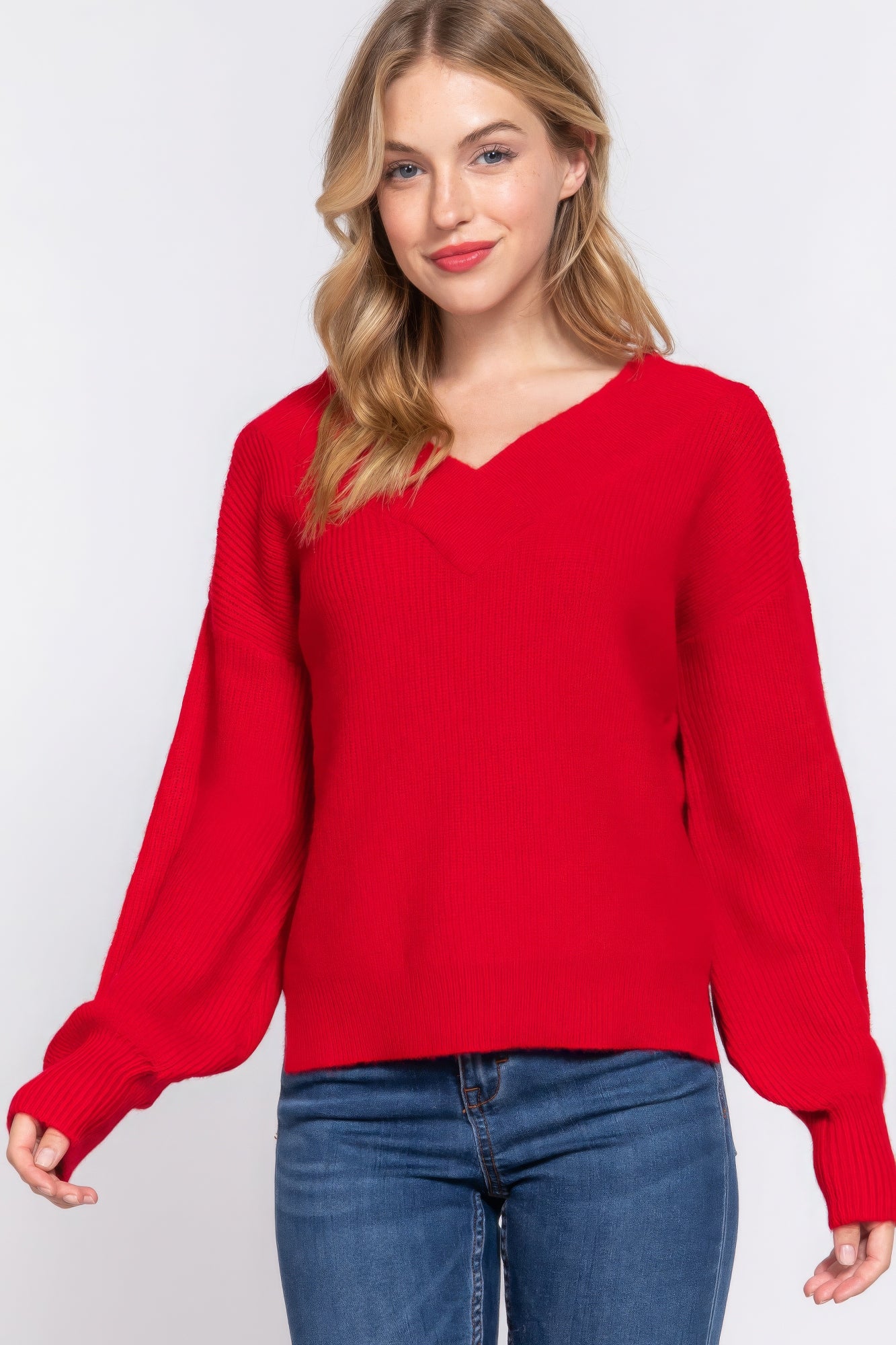 Knit Long Sleeves Double V-neck Sweater