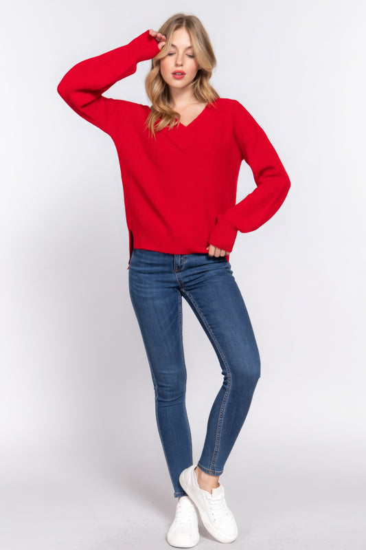 Knit Long Sleeves Double V-neck Sweater