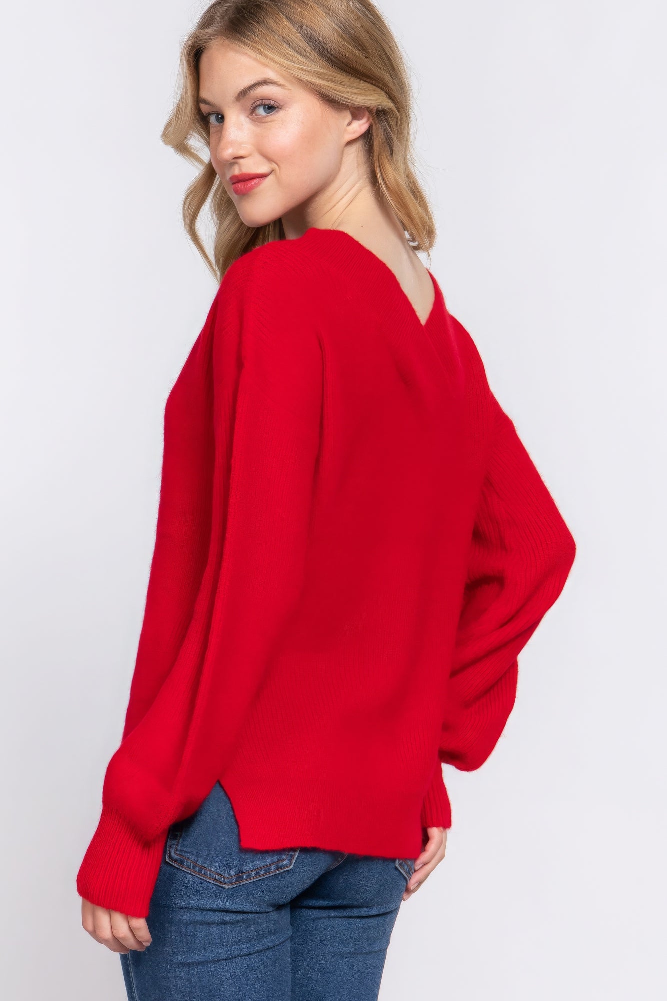 Knit Long Sleeves Double V-neck Sweater
