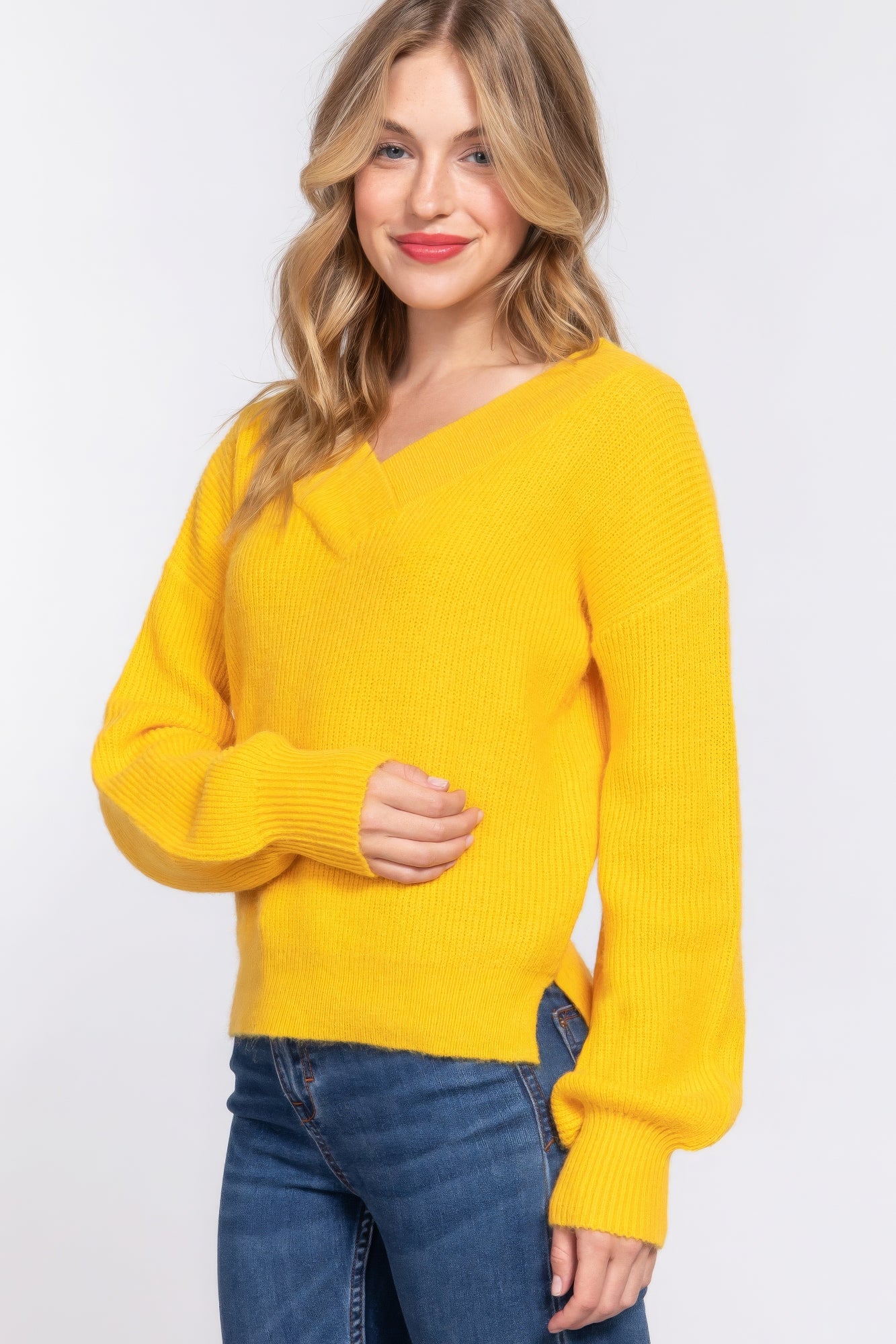 Knit Long Sleeves Double V-neck Sweater