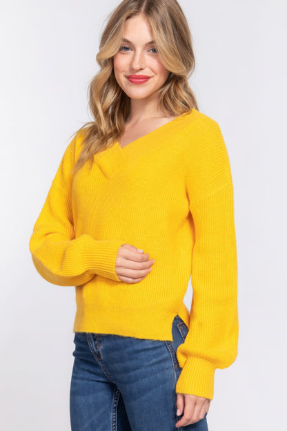 Knit Long Sleeves Double V-neck Sweater