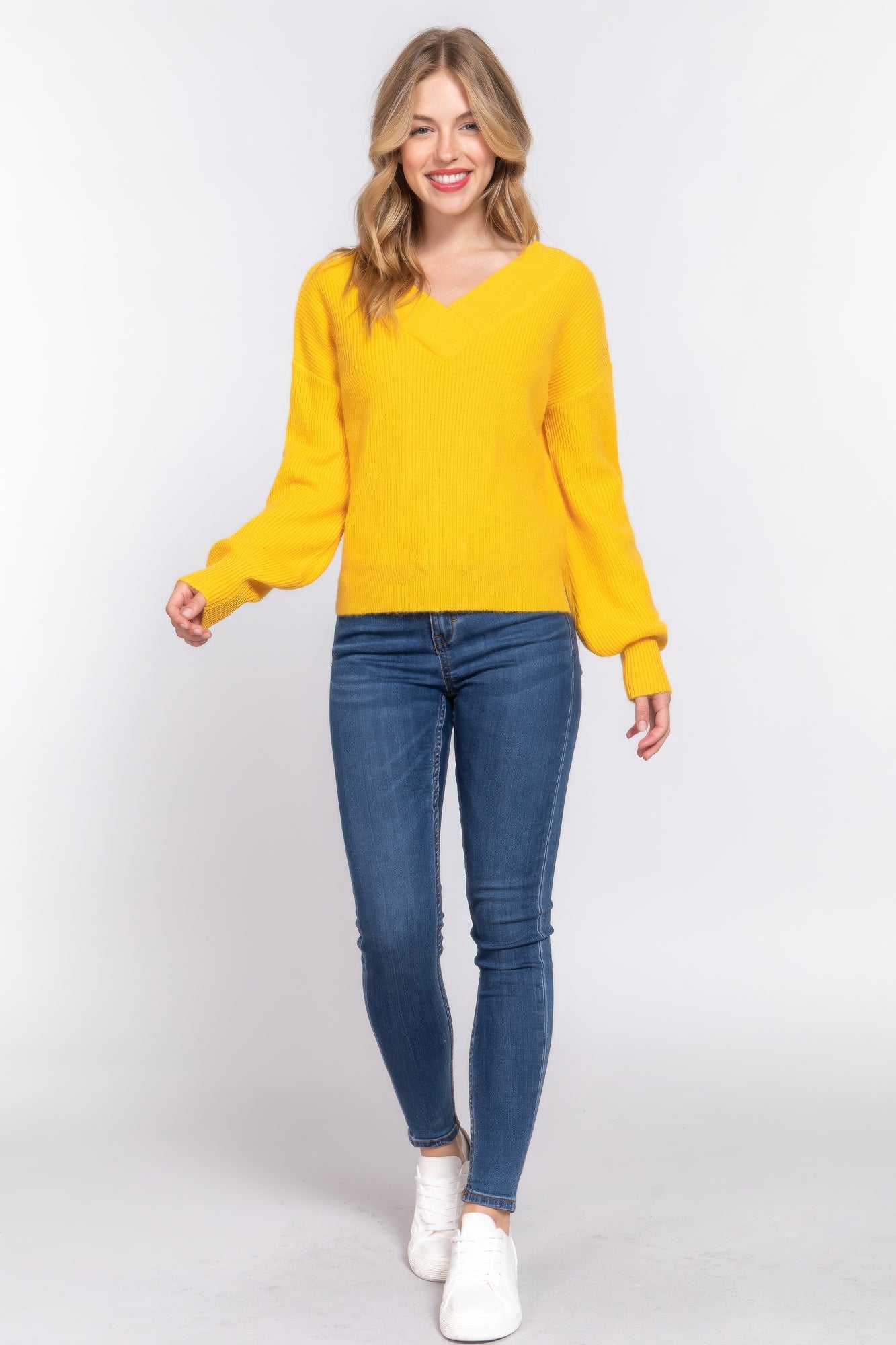 Knit Long Sleeves Double V-neck Sweater