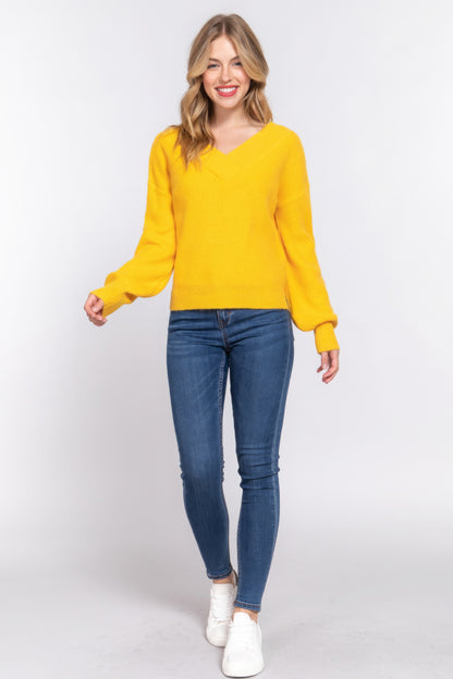 Knit Long Sleeves Double V-neck Sweater