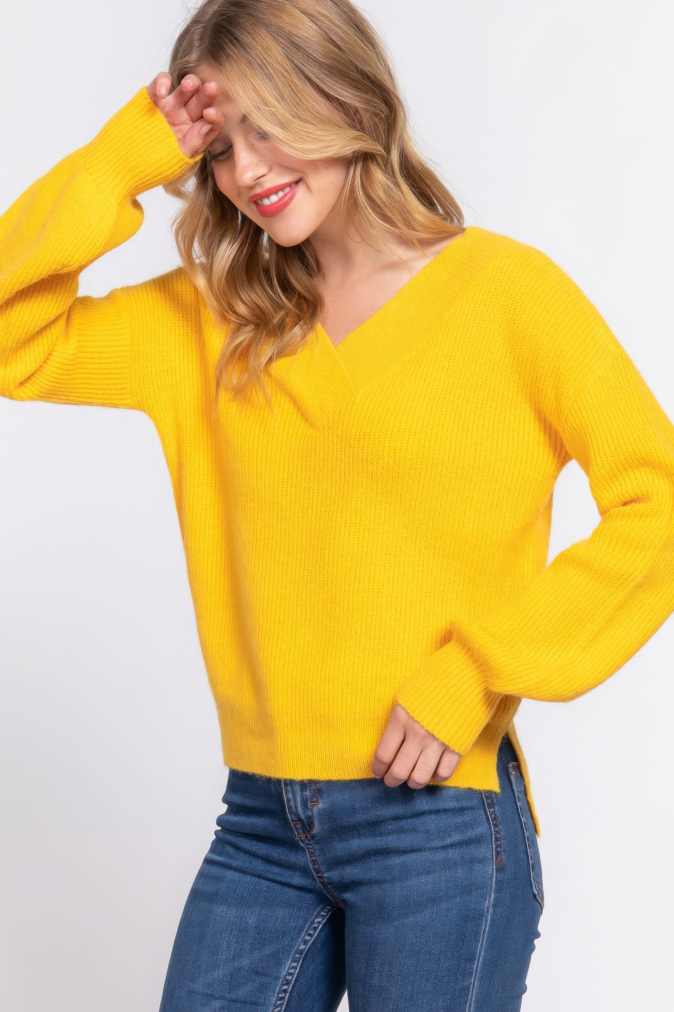 Knit Long Sleeves Double V-neck Sweater