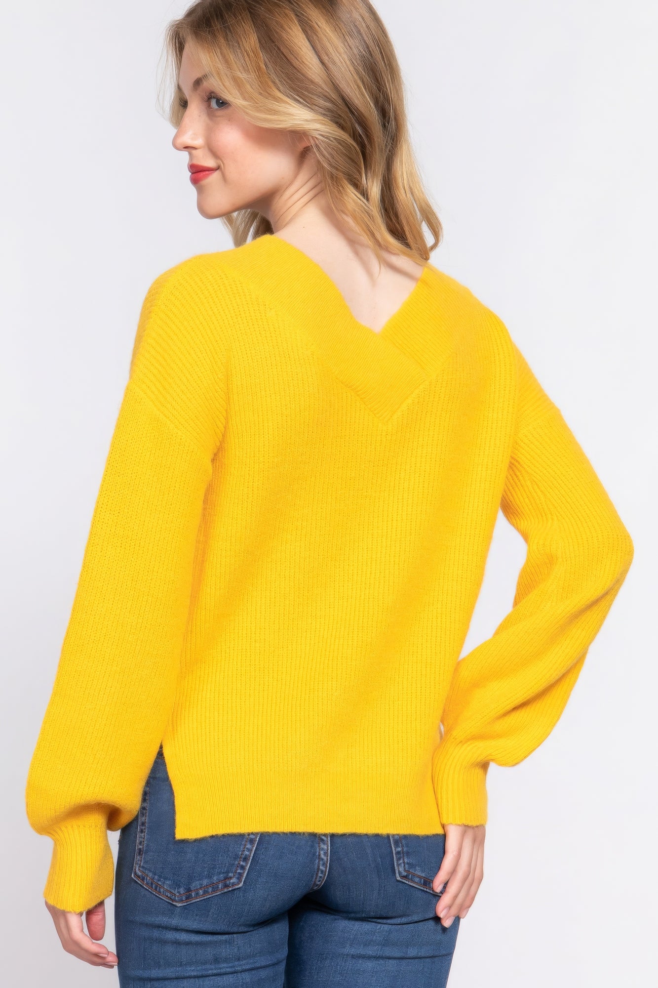 Knit Long Sleeves Double V-neck Sweater