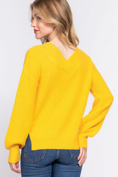 Knit Long Sleeves Double V-neck Sweater