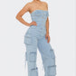 Stylish Strapless Cargo Stretch Denim Jumpsuit