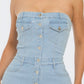 Stylish Strapless Cargo Stretch Denim Jumpsuit