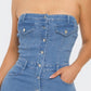 Stylish Strapless Cargo Stretch Denim Jumpsuit