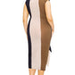 Plus Knitted Sleeveless Autumn Colorblock Waist tie Bodycon Midi Dress