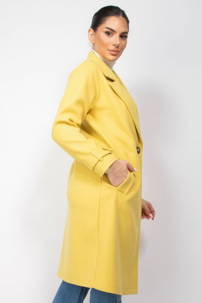 Classic Woven Collar Pocketed Coat in Color Citron