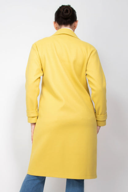 Classic Woven Collar Pocketed Coat in Color Citron
