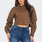 Brown Buttoned-down Cropped Denim Shirt with Bling Details