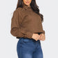 Brown Buttoned-down Cropped Denim Shirt with Bling Details