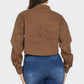 Brown Buttoned-down Cropped Denim Shirt with Bling Details
