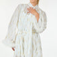 White with Gold Metallic Print Short Dress with Neckline Tie