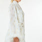 White with Gold Metallic Print Short Dress with Neckline Tie