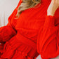 Orange Long Sleeve Smocked Neck Tiered Ruffle Mini Dress