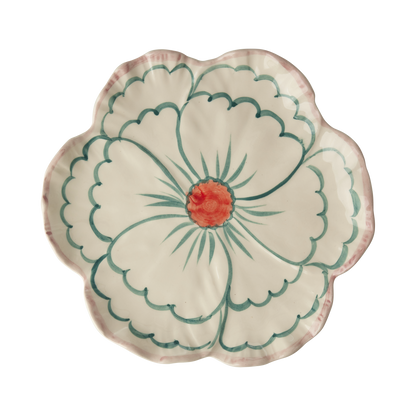 Ceramic Flower Shaped Side Plate with Pink Border