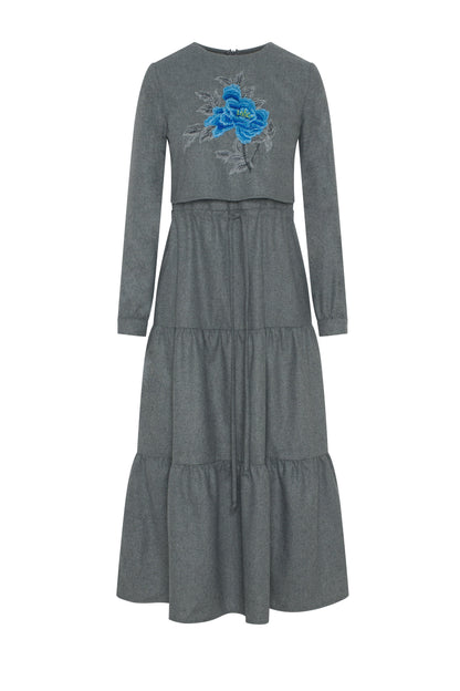 Tiered Floral Embroidered Dress