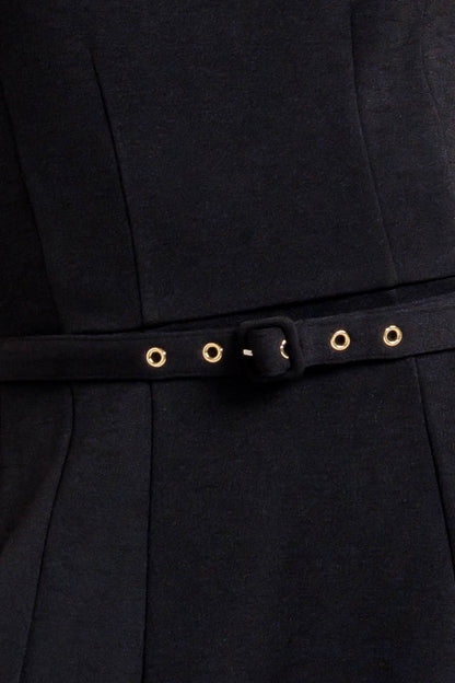 FLYING TOMATO Women's Black Modern Mona Belted Woven A Skirt Midi Dress