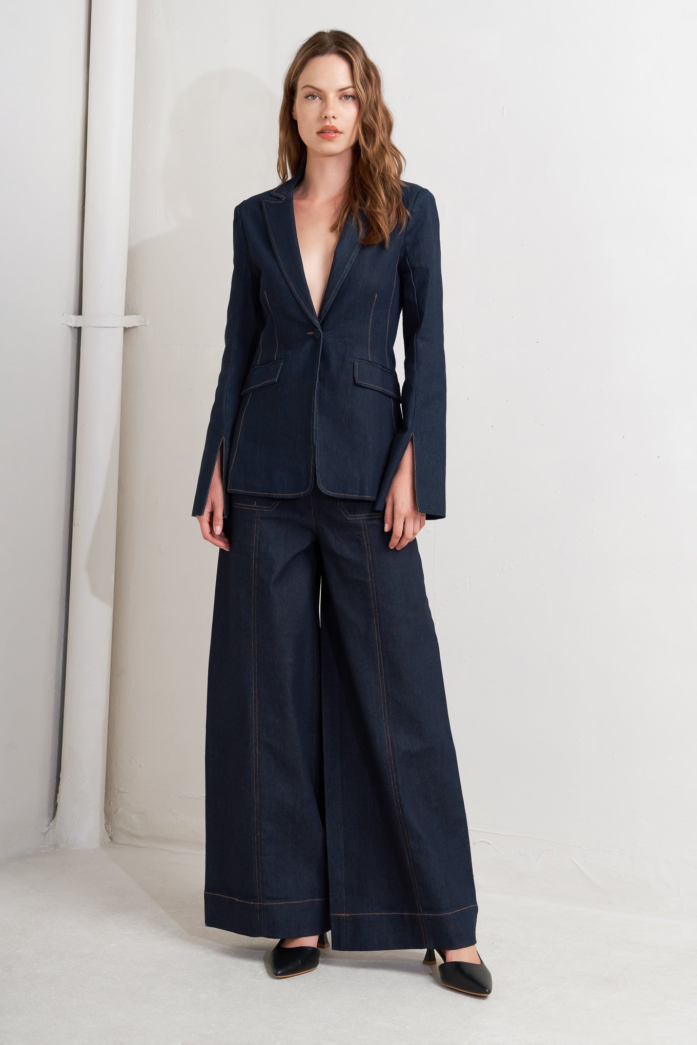 FLYING TOMATO Women's Urban Panel Denim Blazer