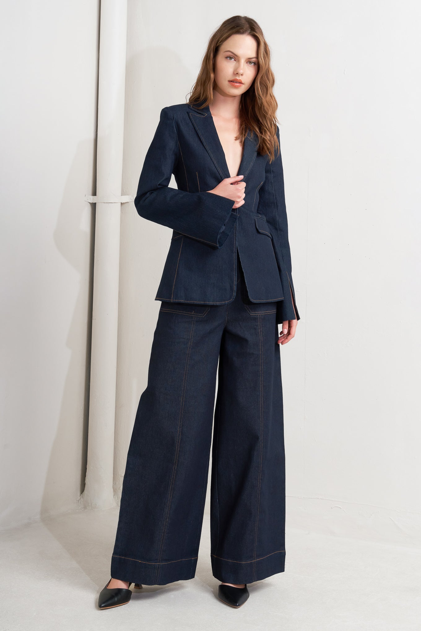 FLYING TOMATO Women's Urban Panel Denim Blazer