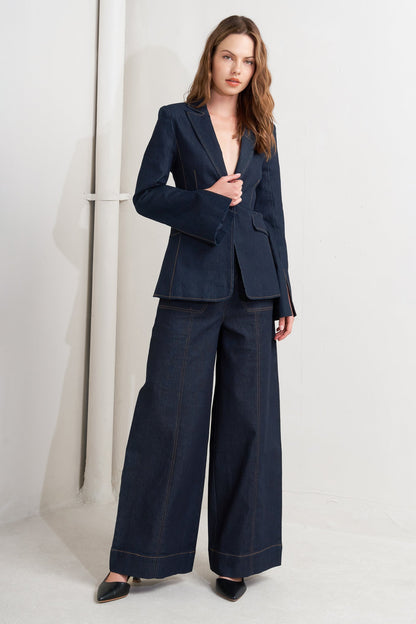 FLYING TOMATO Women's Urban Panel Denim Blazer