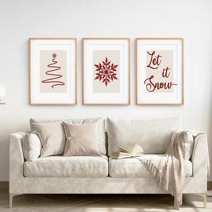 3 Piece Wall Art Christmas Tree Snowflake Poster