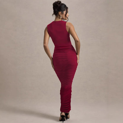 BELLA MIA Women's Stylish Burgundy Pleated Bodycon Sheath Dress