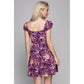 NUVI APPAREL Purple Floral Print Puff Sleeve Dress