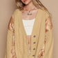 POL Quilting Patch Button Up Cable Knit Jacket in Camel Multi