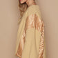 POL Quilting Patch Button Up Cable Knit Jacket in Camel Multi
