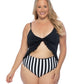 BLACK AND STRIPED CUTOUT ONE PIECE SWIMSUIT