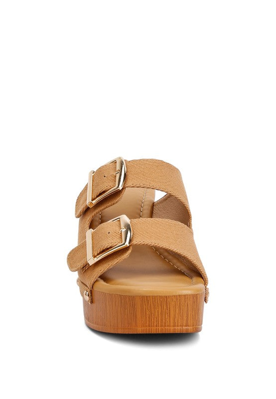 RAG & Co. Sarai Buckle Straps High Block Heel Mules