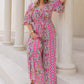 H.R.Z. Plus Size Printed Half Sleeve Wide Leg Jumpsuit