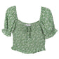 LILOU Green Floral Puffed-sleeves Smocked Top