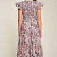 DAVI & DANI Vintage Garden Floral Flutter Smocking Midi Dress