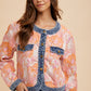 Annie Wear Women's Coral Combo Floral Jacquard Denim Contrast Jacket