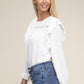 NUVI APPAREL White Swiss dot Ruffle Trim Blouse