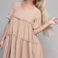 NUVI APPAREL Beige V neck Solid Ruffle Hem Dress