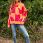DAVI & DANI Multi Geo Checker Pullover Knit Sweater Top