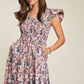 DAVI & DANI Vintage Garden Floral Flutter Smocking Midi Dress
