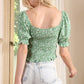 LILOU Green Floral Puffed-sleeves Smocked Top