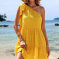 Yellow Tied Single Shoulder Mini Dress