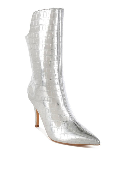 RAG & Co. Kultrus Croco Stiletto Heel Mid-Calf Boots
