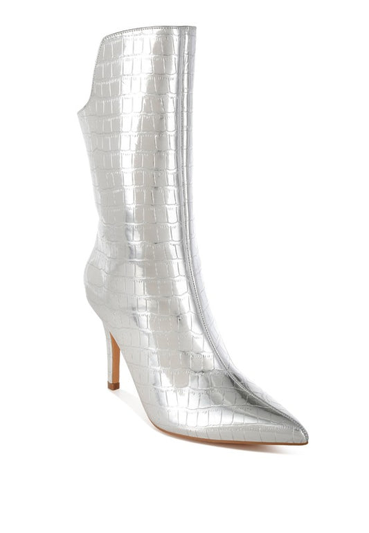 RAG & Co. Kultrus Croco Stiletto Heel Mid-Calf Boots