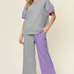 DOUBLE TAKE Full Size Texture Contrast T-Shirt and Wide Leg Pants Set