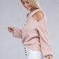 NUVI APPAREL Crossed Open Shoulder Sweater